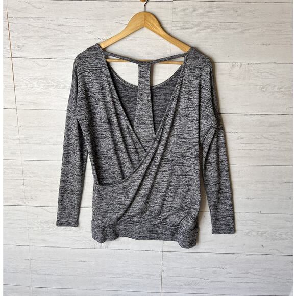 Athleta Top Womens Size XS Gray & Navy Pose Open T Back Draped Sweater Oversized - Picture 12 of 16